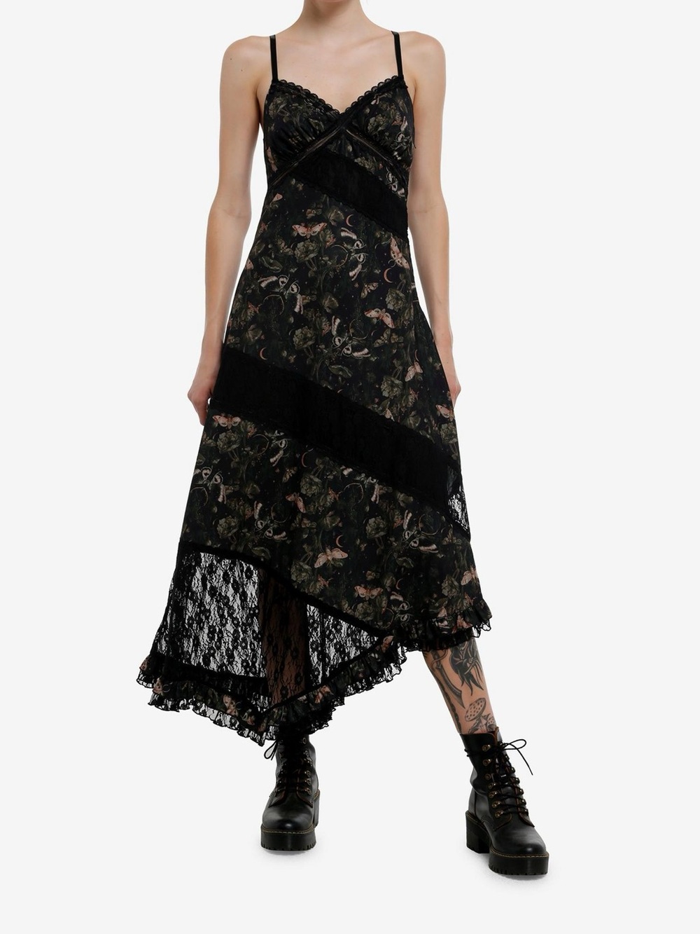 Cosmic Aura Celestial Moth Lace Asymmetrical Midaxi Slip Dress Size Small NEW